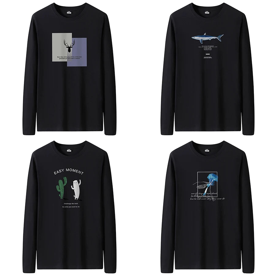 T Shirts Men New Fashion 2025 O-Neck Slim Long Black Sleeve T-Shirt Male Clothing Casual Tee Shirt 28 Styles Plus Size S-6XL