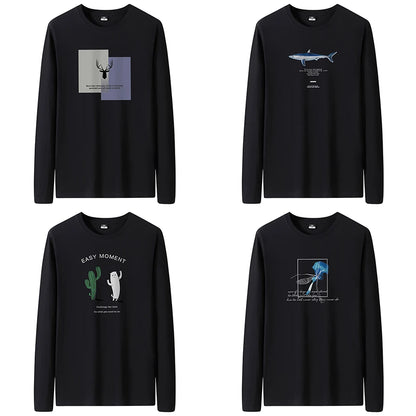 T Shirts Men New Fashion 2025 O-Neck Slim Long Black Sleeve T-Shirt Male Clothing Casual Tee Shirt 28 Styles Plus Size S-6XL