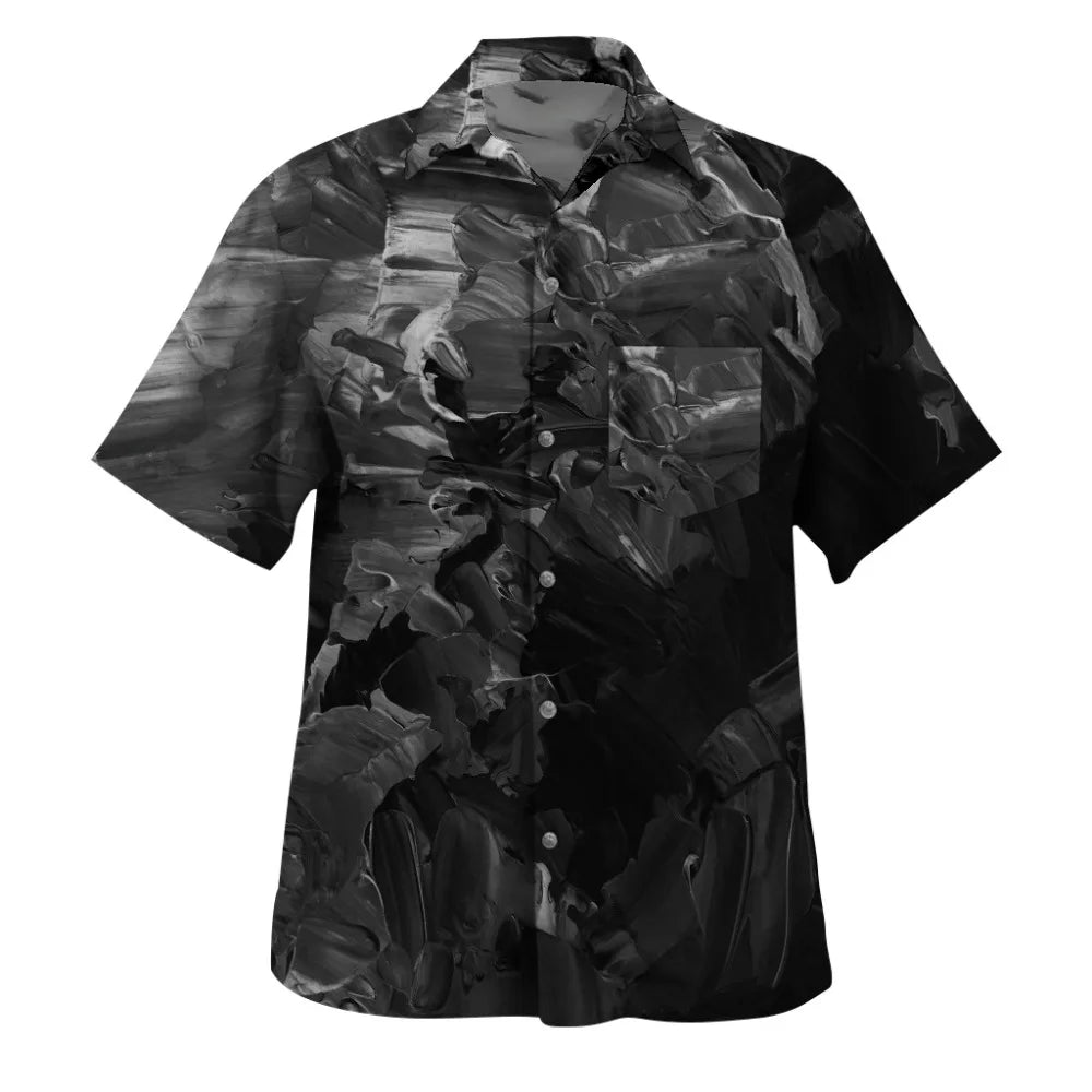 Men's Hawaiian Short-Sleeve Shirt Abstract Artistic Watercolor Print Turn-Down Collar Button-Up Front Summer Beach Casual Wear