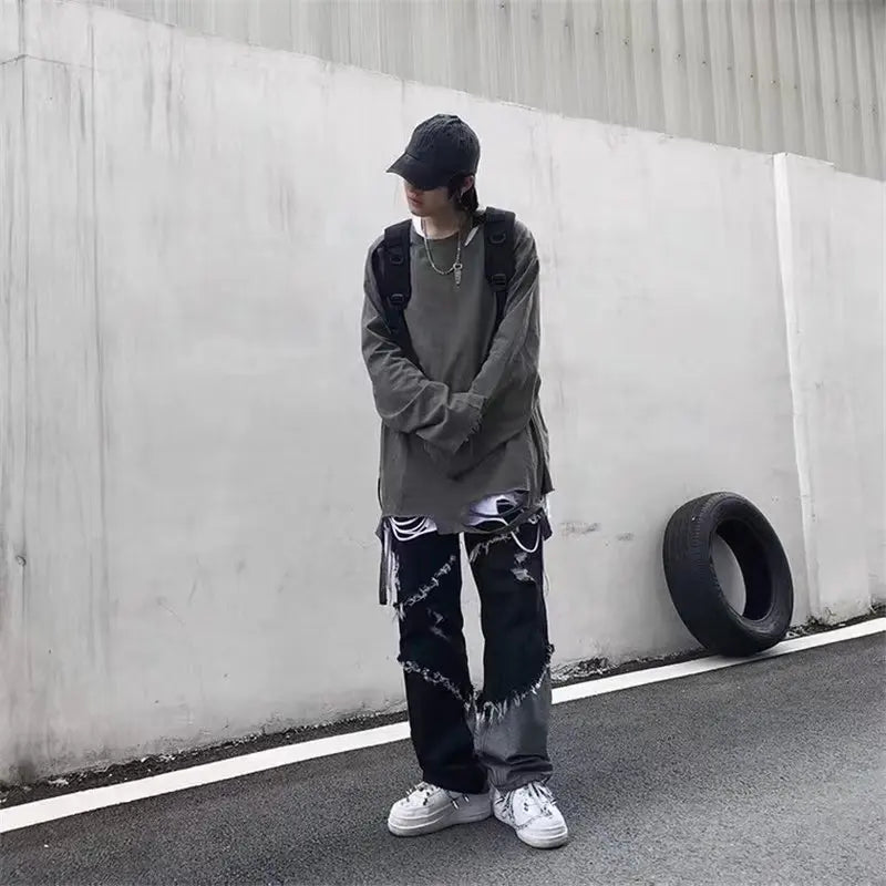2026 Korean Fashion  Ripped Jeans Pants Men Broken Holes Trousers Casual Soft Stylish Regular Baggy Straight Denim Trousers