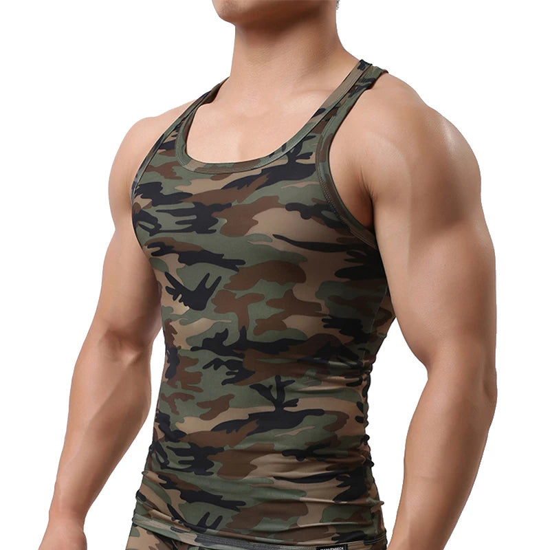 Men Undershirt Tank Top Man Sleeveless Shirt Fitness Gym Clothing Camouflage Singlet Quick Dry Bodybuilding Muscle Vest Elastic