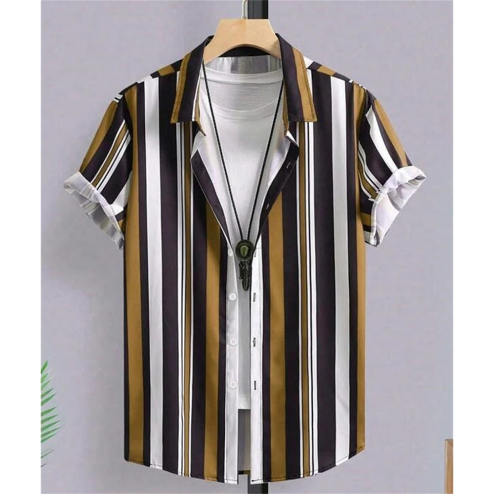 Hawaiian Shirts For Men 3d Striped Print Short Sleeve Shirts Summer Loose Casual Tops Simple Fashion Oversized Men Clothing