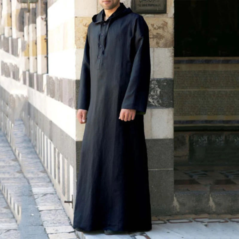 Islamic Clothing Men's Long Sleeve Loose Muslim Men Saudi Arabia Pakistan Kurta Muslim Costumes Muslim Dress Kaftan Thobe Hooded