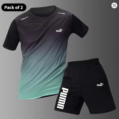 Men's sportswear, ice silk short sleeves and shorts running clothes, men's table tennis and badminton wear gradient T-shirt