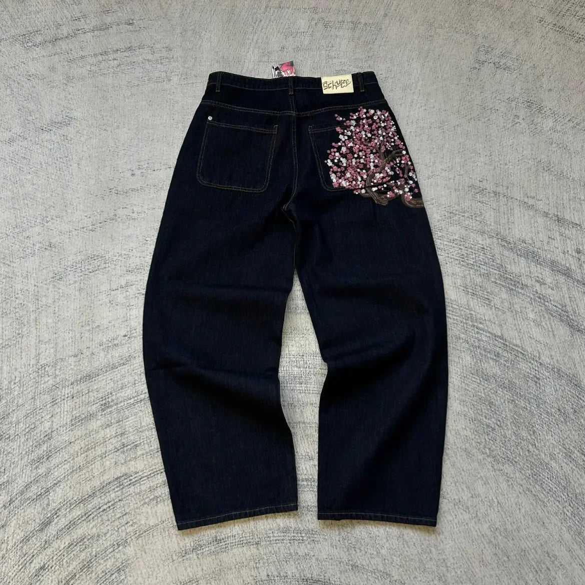 2025 autumn new European and American jeans embroidered pattern loose and personalized street Harajuku straight trousers