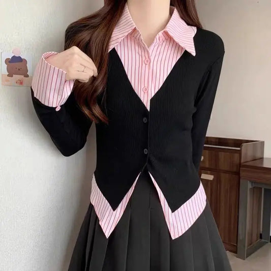 Striped Shirts & Blouses For Women Basic Modern Long Youthful Clothes Cute And Elegant New 2025 Aesthetic Plus Size Woman Top