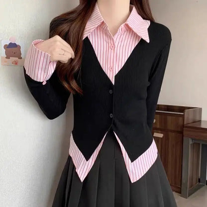 Striped Shirts & Blouses For Women Basic Modern Long Youthful Clothes Cute And Elegant New 2025 Aesthetic Plus Size Woman Top