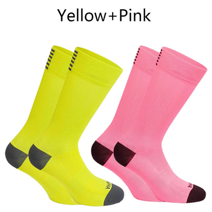 2 Pairs Cycling Socks Men Mesh Breathable High Quality Professional Competition Brand Sport Running Socks Road Bicycle Socks