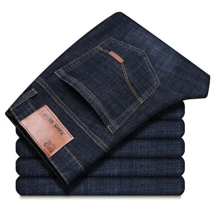2025 New Business Men's Jeans Casual Straight Stretch Fashion Classic Blue Black Work Denim Pant Trousers Male Clothing