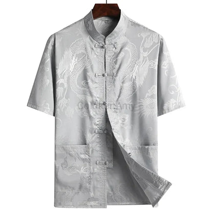 Traditional Chinese Clothing for Men Red Tang Suit Hanfu Short Sleeve Shirt Vintage Kung Fu China Tops Embroidery Clothes