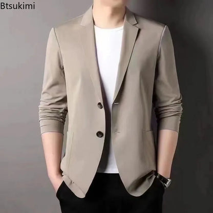 Men's Ice Silk Western-style Clothes Casual Suit Jackets Breathable Sun Protection Coats Lightweight Spring Summer Men Clothing