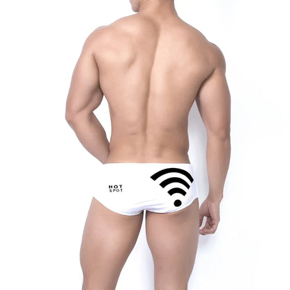 White Swimwear Men Wifi Digital Printing Boxer Swimming Trunks Sexy Beach Shorts Surf Underwear Male Bikini Swimsuits Boards