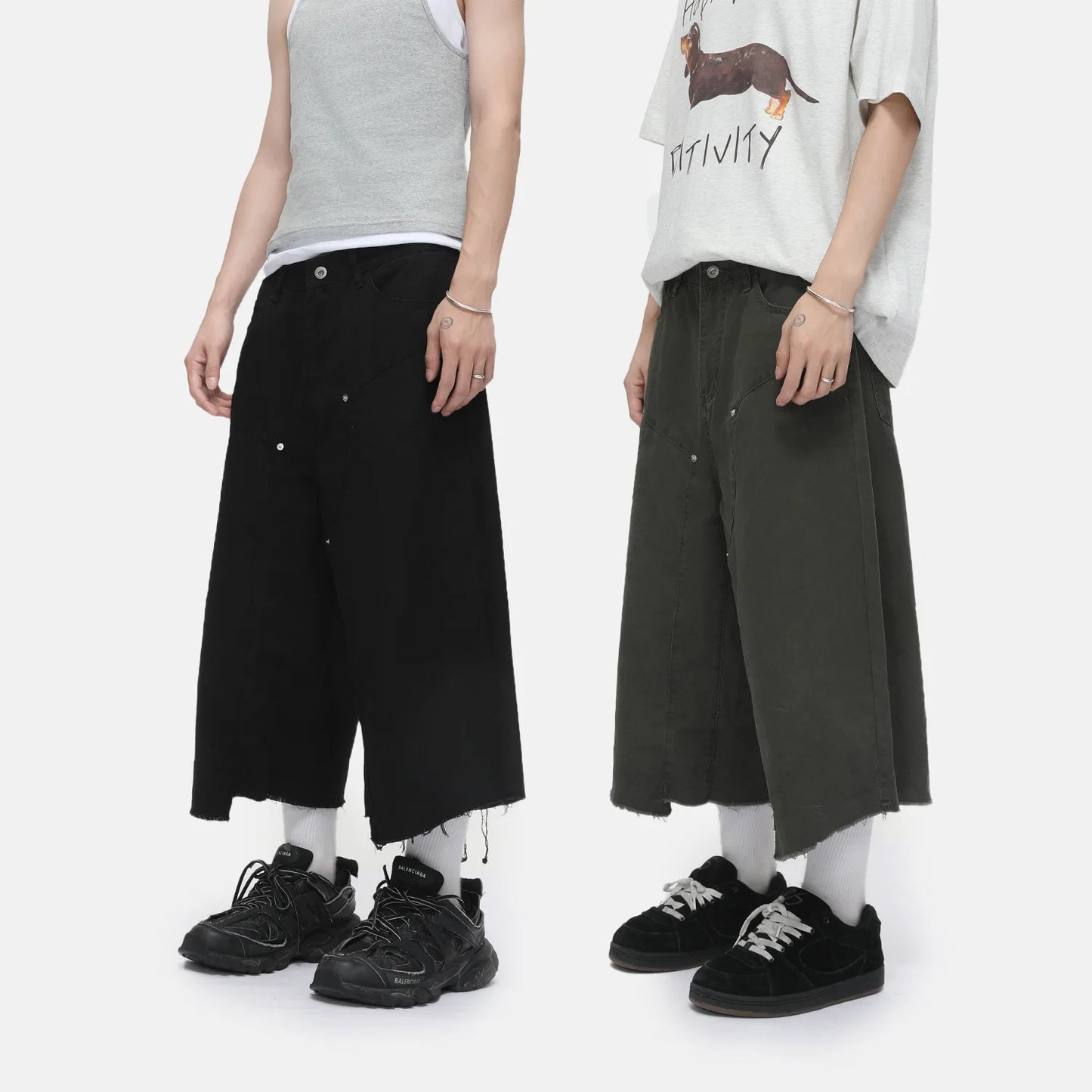 Men's Clothing | Tooling Logging Rough Edge Pure Cotton Loose and Simple Seven-point Denim Casual Pants
