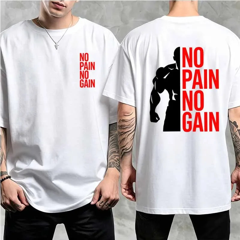 Men's Clothing NO PAIN NO GAIN GYM Print T Shirt Summer Casual Fashion Streetwear Tops Cotton Crew Neck Short Sleeve T-shirts