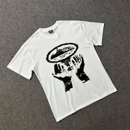 Men's cotton printed T-shirt, street fashion clothing, avant-garde style, retro oversized design.Suitable for both men and women