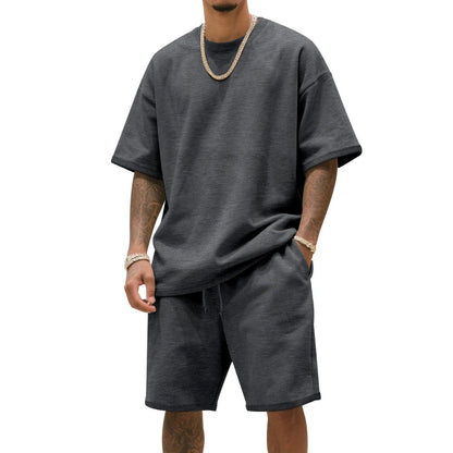 Men's Two-Piece Clothing Set, Loose Round-Neck T-Shirt and Shorts Set, Casual Sportswear, Perfect for Summer