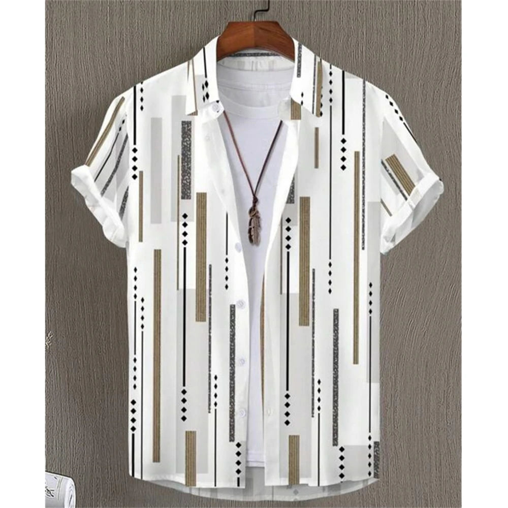 Hawaiian Shirts For Men 3d Striped Print Short Sleeve Shirts Summer Loose Casual Tops Simple Fashion Oversized Men Clothing