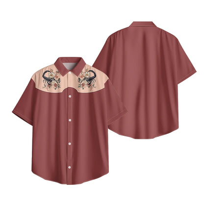 Men's Fashion Casual Shirt with Musical & Floral Design Short Sleeve Button Up Shirt Retro Hawaiian Inspired Summer Shirt