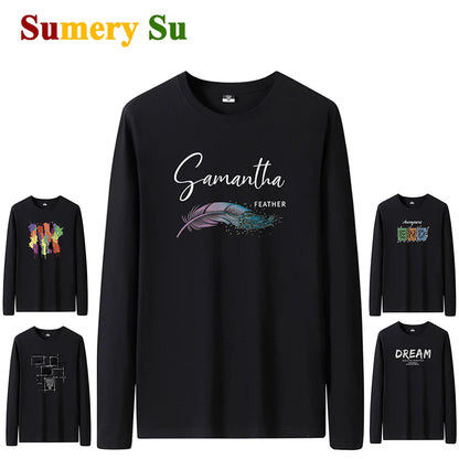 T Shirts Men New Fashion 2025 O-Neck Slim Long Black Sleeve T-Shirt Male Clothing Casual Tee Shirt 28 Styles Plus Size S-6XL