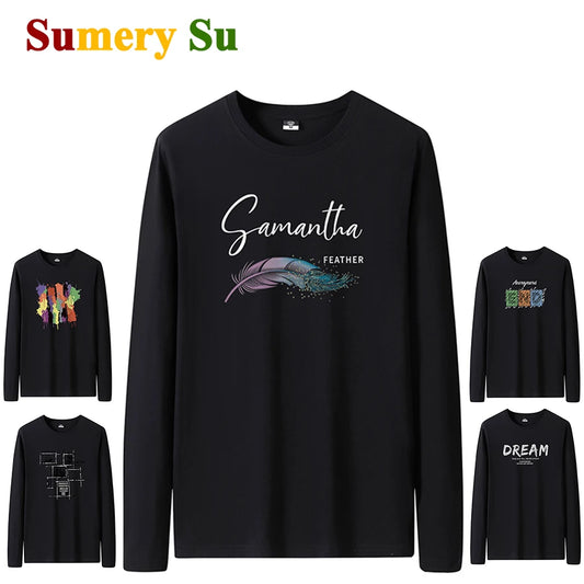 T Shirts Men New Fashion 2025 O-Neck Slim Long Black Sleeve T-Shirt Male Clothing Casual Tee Shirt 28 Styles Plus Size S-6XL