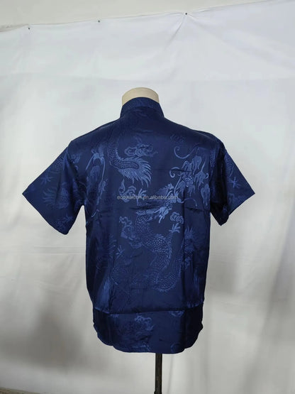 Traditional Chinese Clothing for Men Red Tang Suit Hanfu Short Sleeve Shirt Vintage Kung Fu China Tops Embroidery Clothes