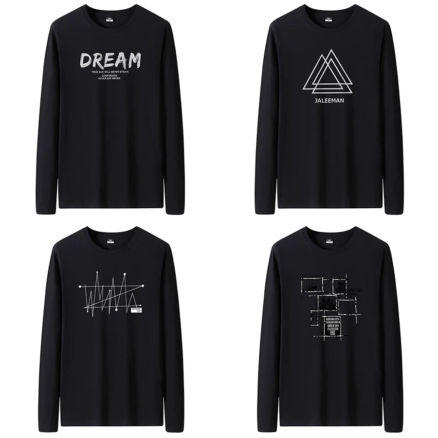 T Shirts Men New Fashion 2025 O-Neck Slim Long Black Sleeve T-Shirt Male Clothing Casual Tee Shirt 28 Styles Plus Size S-6XL