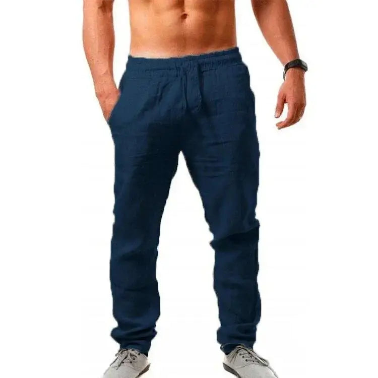 Pants Men Cotton Linen Trousers Joggers Casual Solid Elastic Waist Straight Loose Sports Running Pants Plus Size Men's Clothing