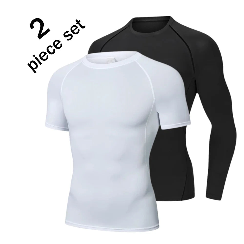 2 Pcs Men Compression Sport T Shirt Short Sleeve Training Fitness Top Tee Man Quick Dry Running Sport T Shirts
