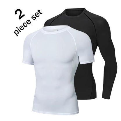 2 Pcs Men Compression Sport T Shirt Short Sleeve Training Fitness Top Tee Man Quick Dry Running Sport T Shirts