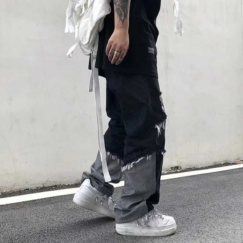 2026 Korean Fashion  Ripped Jeans Pants Men Broken Holes Trousers Casual Soft Stylish Regular Baggy Straight Denim Trousers