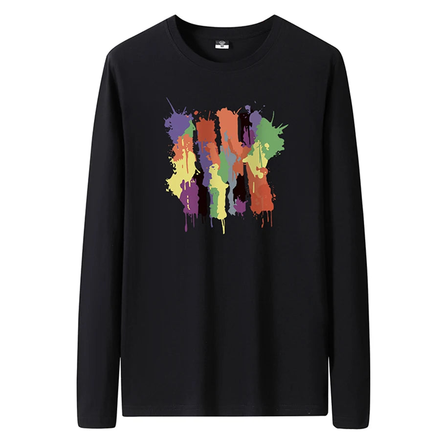 T Shirts Men New Fashion 2025 O-Neck Slim Long Black Sleeve T-Shirt Male Clothing Casual Tee Shirt 28 Styles Plus Size S-6XL