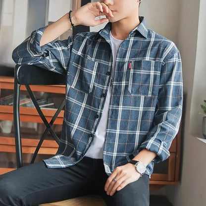 Shirts and Blouses for Men with Pocket Clothing Plaid Man Tops Red Cargo Geometric Sleeves S Collar Korean Style Xxl Hipster I