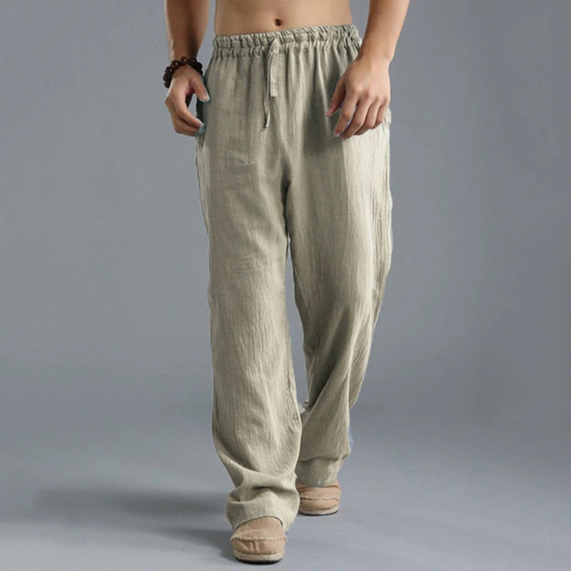 2023 new Men's Comfortable Cotton Linen Pants Male Autumn New Breathable Solid Color Linen Trousers Fitness Pants Streetwear