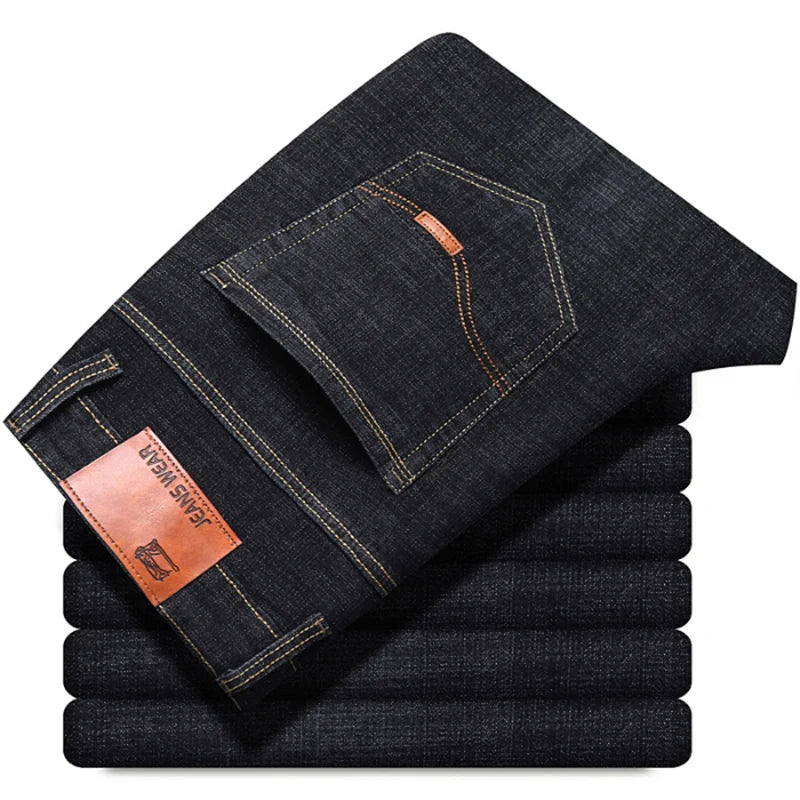 2025 NEW Men's Fashion Business Jeans Classic Style Casual Stretch Slim Jean Pants Male Brand Denim Trousers Black Blue