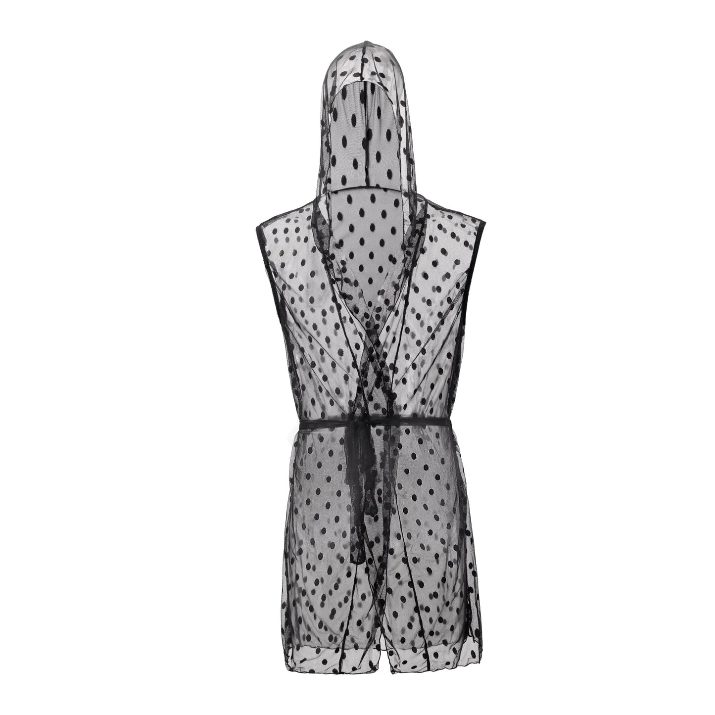 Men Robes Mesh Lace Homewear Sexy Sleepwear Nightwear Nightgown See Through Hooded Long Transparent Leisure Bathrobes
