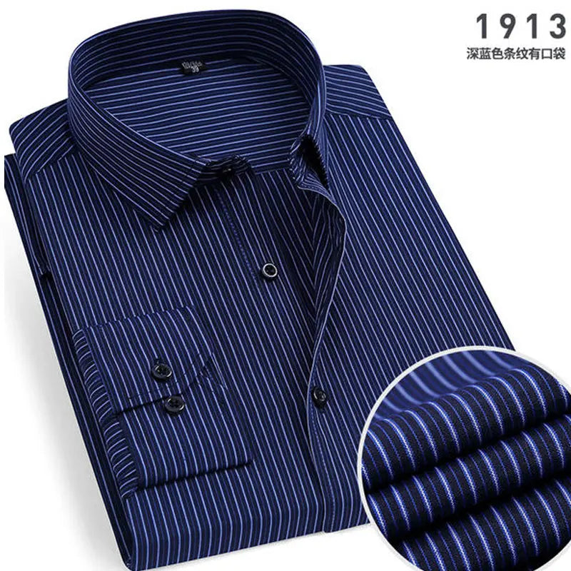 Men's Long-Sleeved Shirt Business Casual Solid Color Striped Plaid Spring Summer Free Ironing All Fit Tooling Comfortable