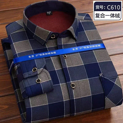 2026 Men's Wedding Party Warm Shirts Autumn Winter Oversized Casual Dress Office Business Fleece Shirts Male Casual Warm Shirts