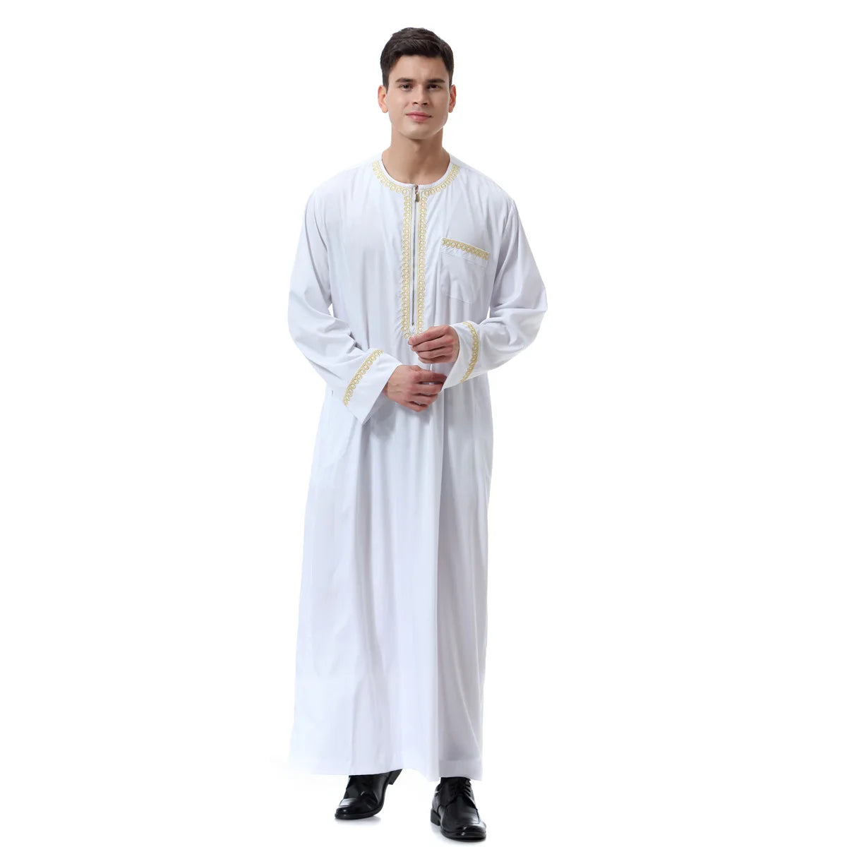 Muslim Men Clothing Kaftan Robes Long Sleeves Stand Collar Eid Thobe Kurta Arab Turkish Dress Dubai Islam Habit Ethnic Leisure