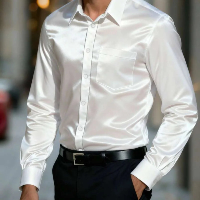 Long Sleeved Shirt, Men's Shiny Surface, Versatile and Fashionable