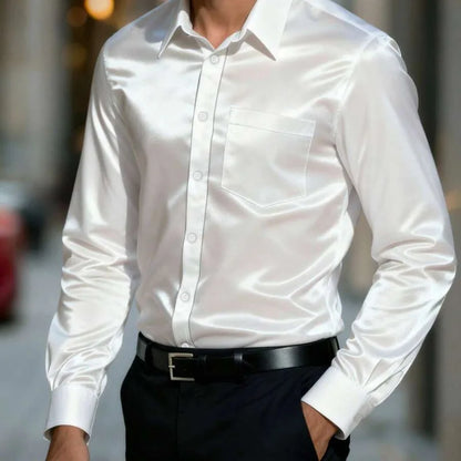 Long Sleeved Shirt, Men's Shiny Surface, Versatile and Fashionable