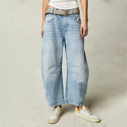2024 Cropped Jeans for Women y2k Aesthetic Solid Casual Loose Low Waist Baggy Denim Trousers Wide-Leg Washed Jeans Tapered Pants