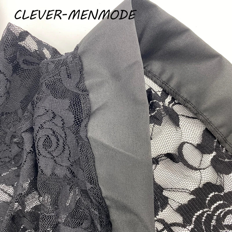 Men's Sexy Short Sleeve See-Through Lace Bathrobe Transparent Sex Erotic Pajamas Thong Hot Suit Home Wear Clothing