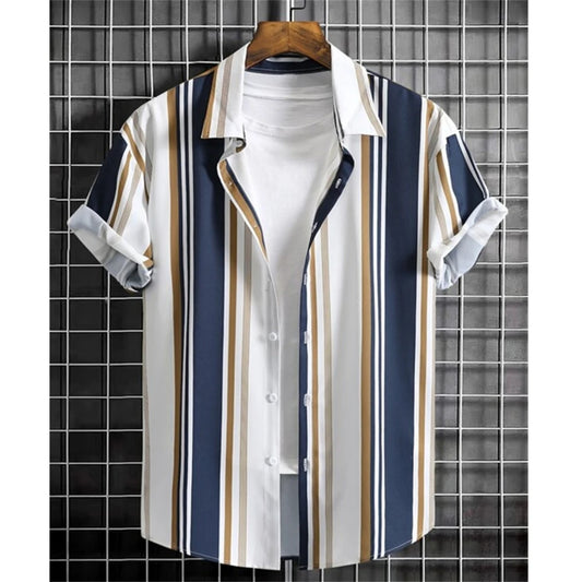 Hawaiian Shirts For Men 3d Striped Print Short Sleeve Shirts Summer Loose Casual Tops Simple Fashion Oversized Men Clothing