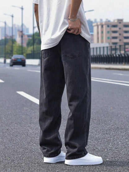 2025 New Men's Casual Long Jeans, Classic Men's Straight-Leg Jeans & Wide-Leg Jeans, Solid Color