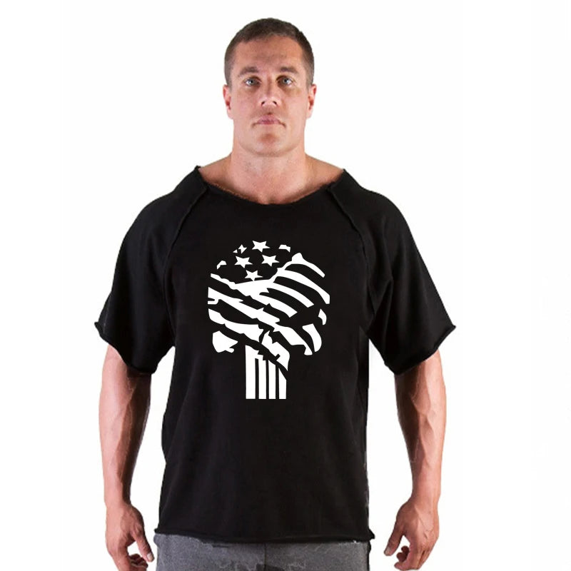 Men's Clothes Bodybuilding Clothing Casual Oversized T-shirt Male Loose Vintage Cotton Summer Top Breathable Tops Running Gym