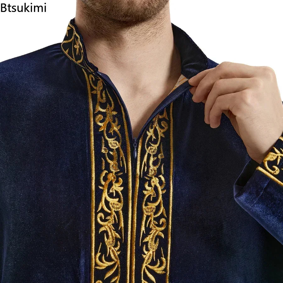 Middle East Men Clothes Muslim Fashion Abayas Velvet Kaftan Arab Islamic Clothing Saudi Caftan Robe Thawb Ramadan Gown Men Dress