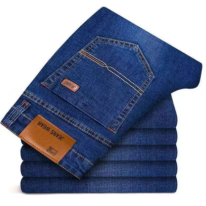 2025 Men's Fashionable High-End Blue and Black Straight Leg Jeans, New Stretch, Slim Fit, Business Comfortable Men's Brand Jeans