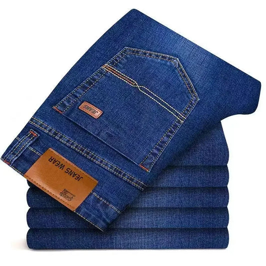 2025 Men's Fashionable High-End Blue and Black Straight Leg Jeans, New Stretch, Slim Fit, Business Comfortable Men's Brand Jeans