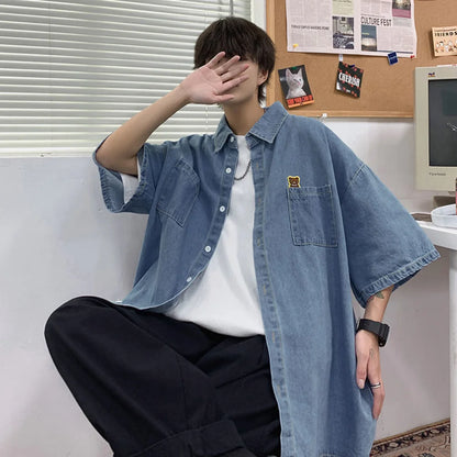 2025 Shirts Men Clothing Fashion Short Sleeve Summer Korean Style Loose All-match Cargo Handsome Homme Solid Tops Harajuku