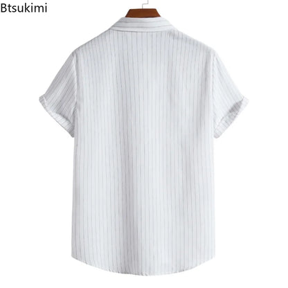 2026 Men's Striped Shirts Fashion Holiday Style Short Sleeve Casual Shirts Comfortable Loose Street Tops Men Summer Basic Shirts